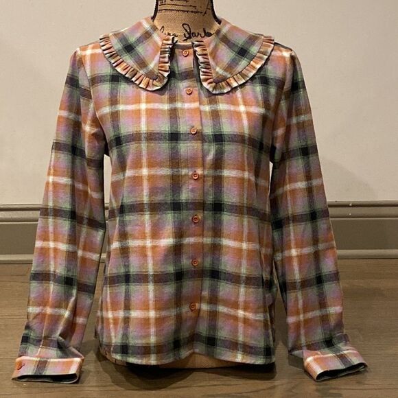 Plaid Ruffle Collar Blouse - Multicolor - Picture 2 of 6